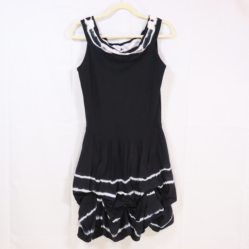 Luna Luz Tie Dye Bubble Dress Medium Black Womens Sleeveless Lagenlook Cotton